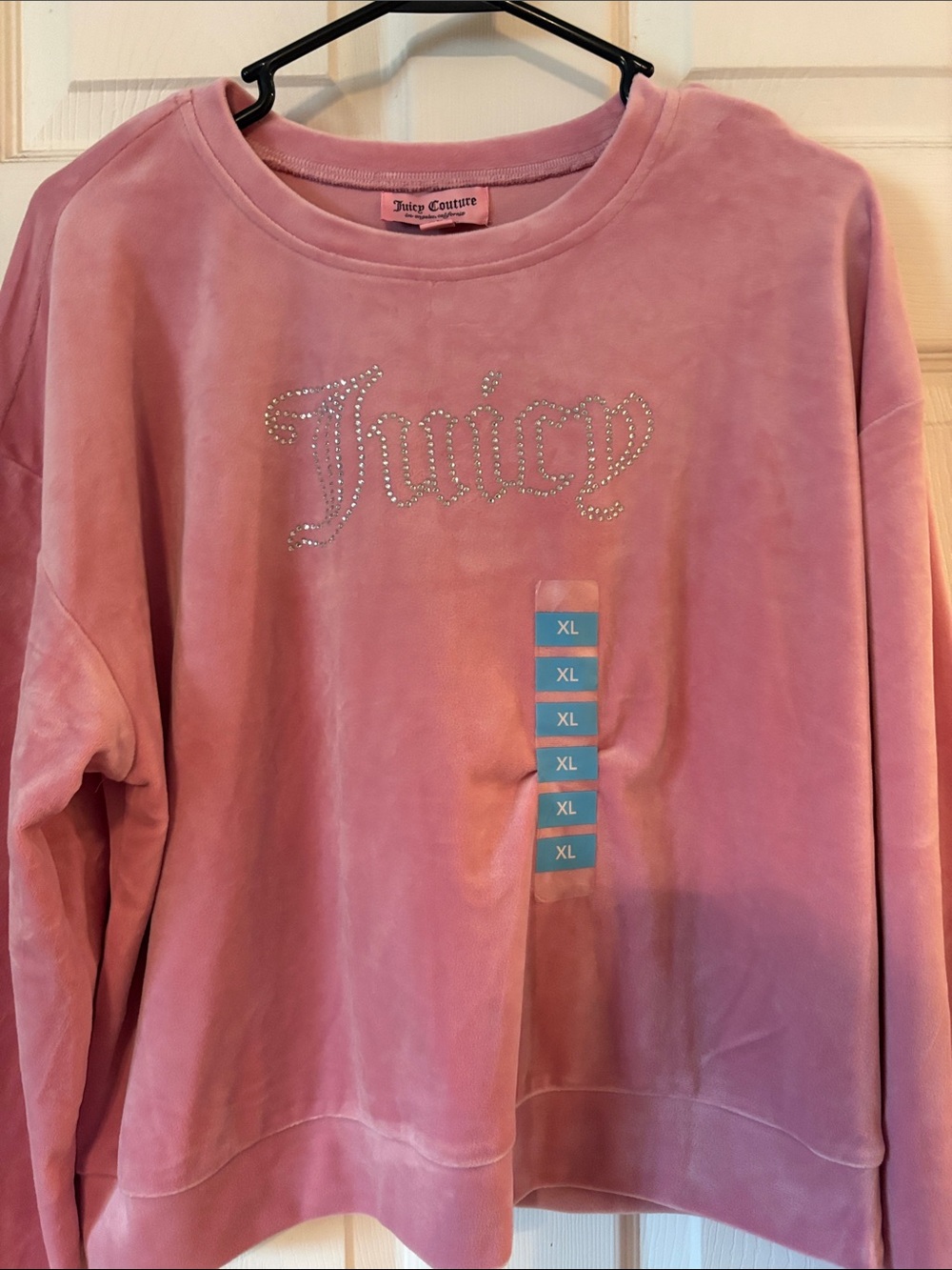 Juicy Couture NWT Dusty Pink Velour Logo Crewneck Sweatshirt L/XL MSRP $99